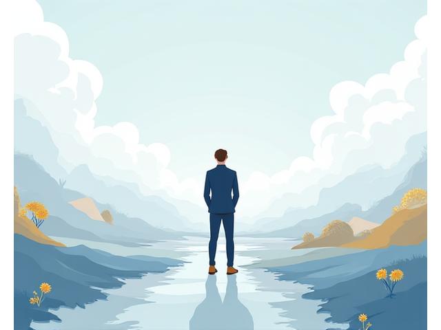 Illustration of a person standing at a crossroads with global map elements, symbolizing international movement.